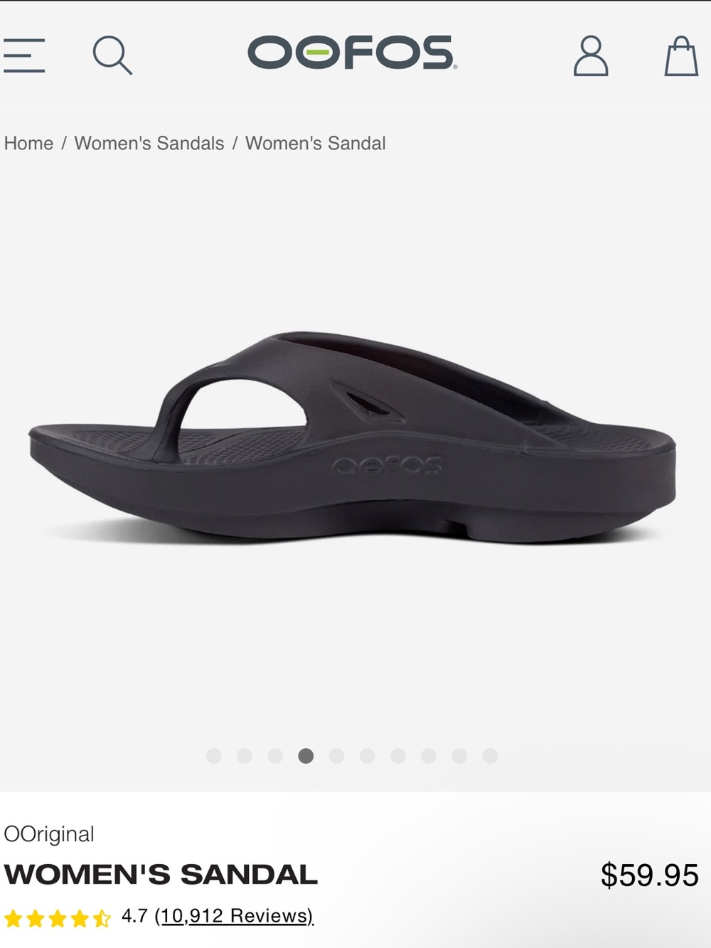NEW OOFOS Ooriginal Recovery Flip-Flops Thong Sandals Black - Picture 3 of 8